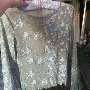 Cider Green Mesh Floral Top
